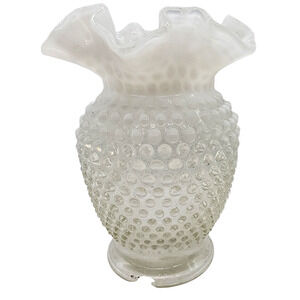 Vintage Fenton Opalescent Hobnail Pinched Ruffle Edged Vase